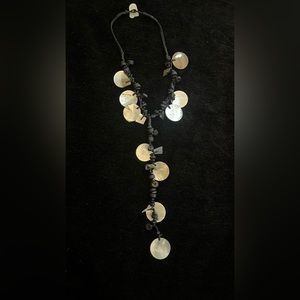 Handmade  black leather and shell necklace